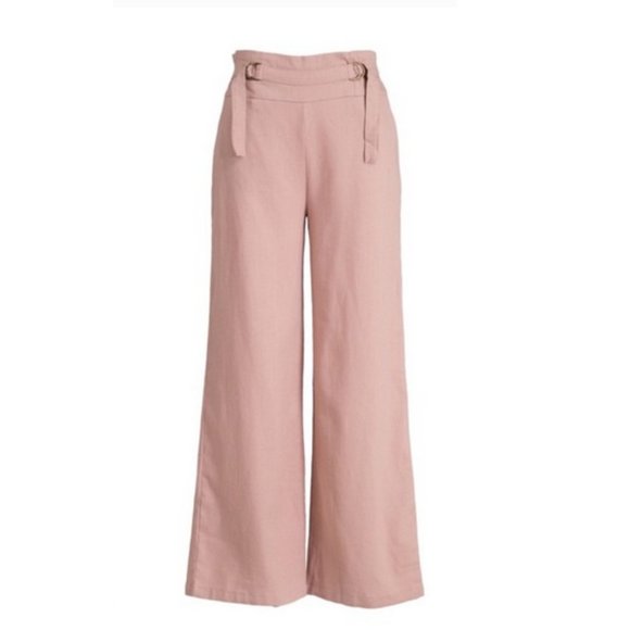 Linen Mix Wide Leg Front Belted Pants in Mauve - Picture 2 of 4
